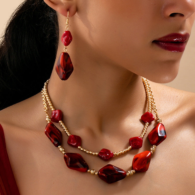High-grade Retro Blooming Resin Simple Geometric Jewelry Set