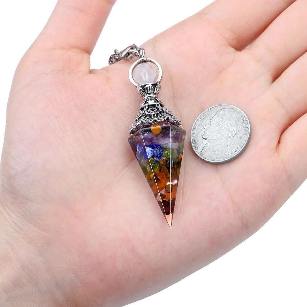 Natural Stone Gravel Hexagonal Cone Pendulum Colorful Beads Pendant