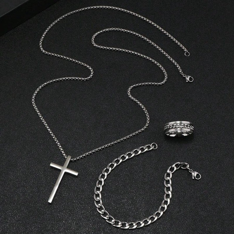 Men's Cross Street Fashion Hip Hop Style Jewelry Set