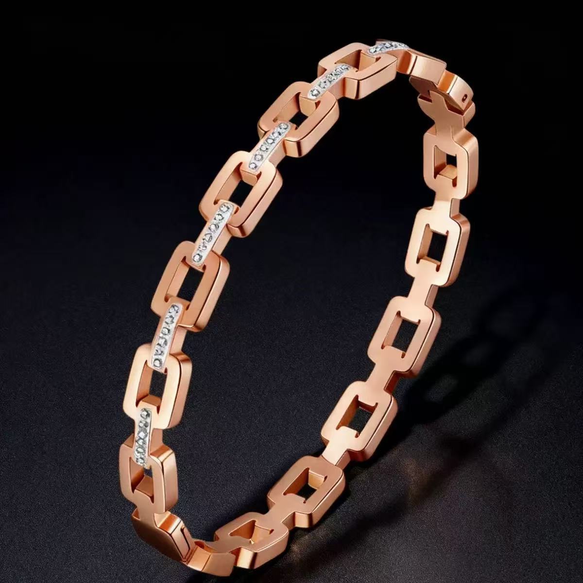 Fashion Square Diamond Titanium Steel Buckle Bracelet