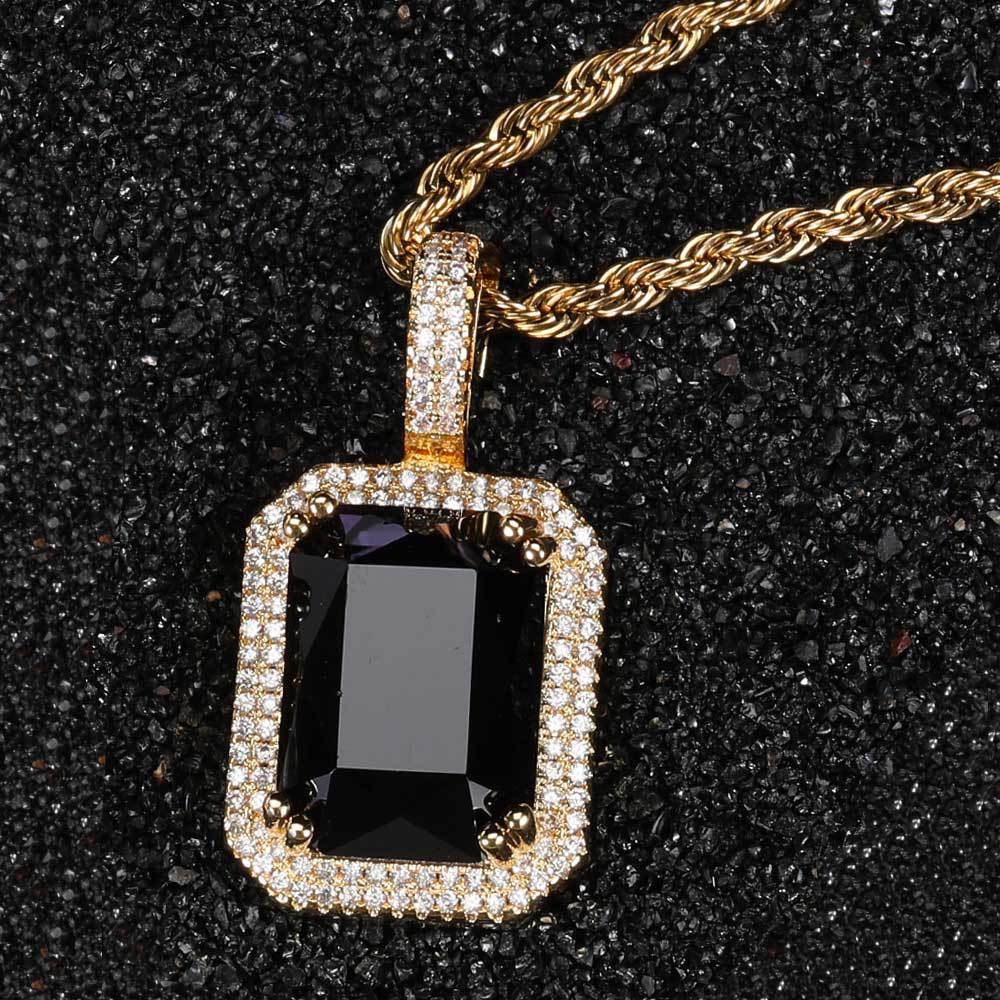 Men's Hip Hop Solid Square Colored Gemstone Fashion Personality Micro Inlaid Pendant