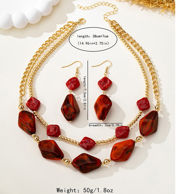 High-grade Retro Blooming Resin Simple Geometric Jewelry Set