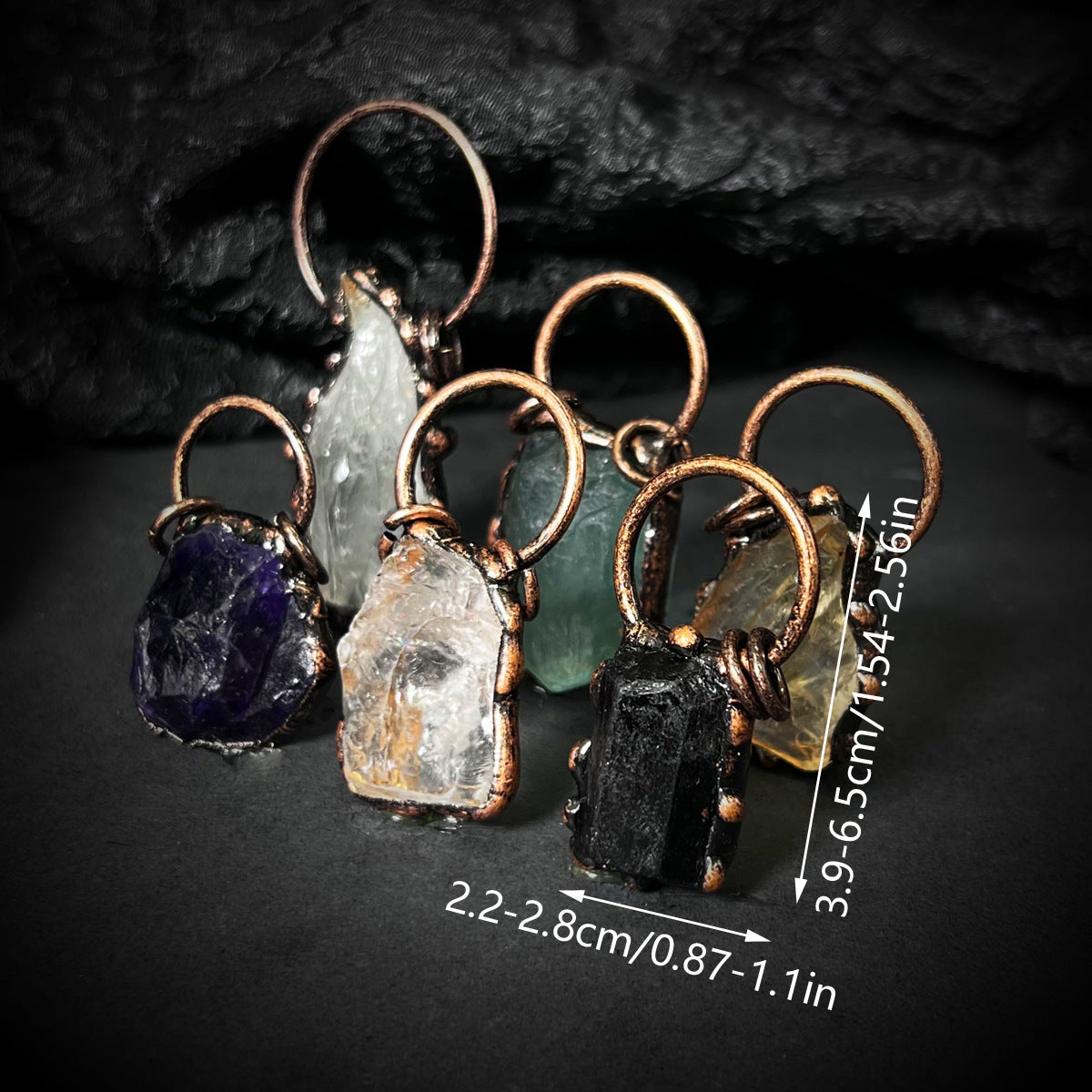 Retro Style Amethyst Citrine Fluorite Black Tourmaline White Crystal Column Pendant