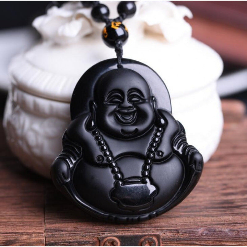 Glass Imitation Obsidian Wolf Head Dragon Gossip Elephant Avalokitesvara Pendant