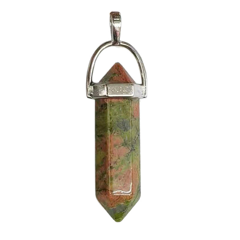 Natural Crystal Hexagon Prism Pink Amethyst Double Pointed Bullet Pendant