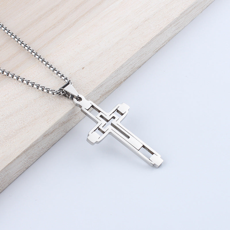 Women's & Men's Fashionable Hip Hop Cool Hollow Cross Niche Titanium Steel No Pendant