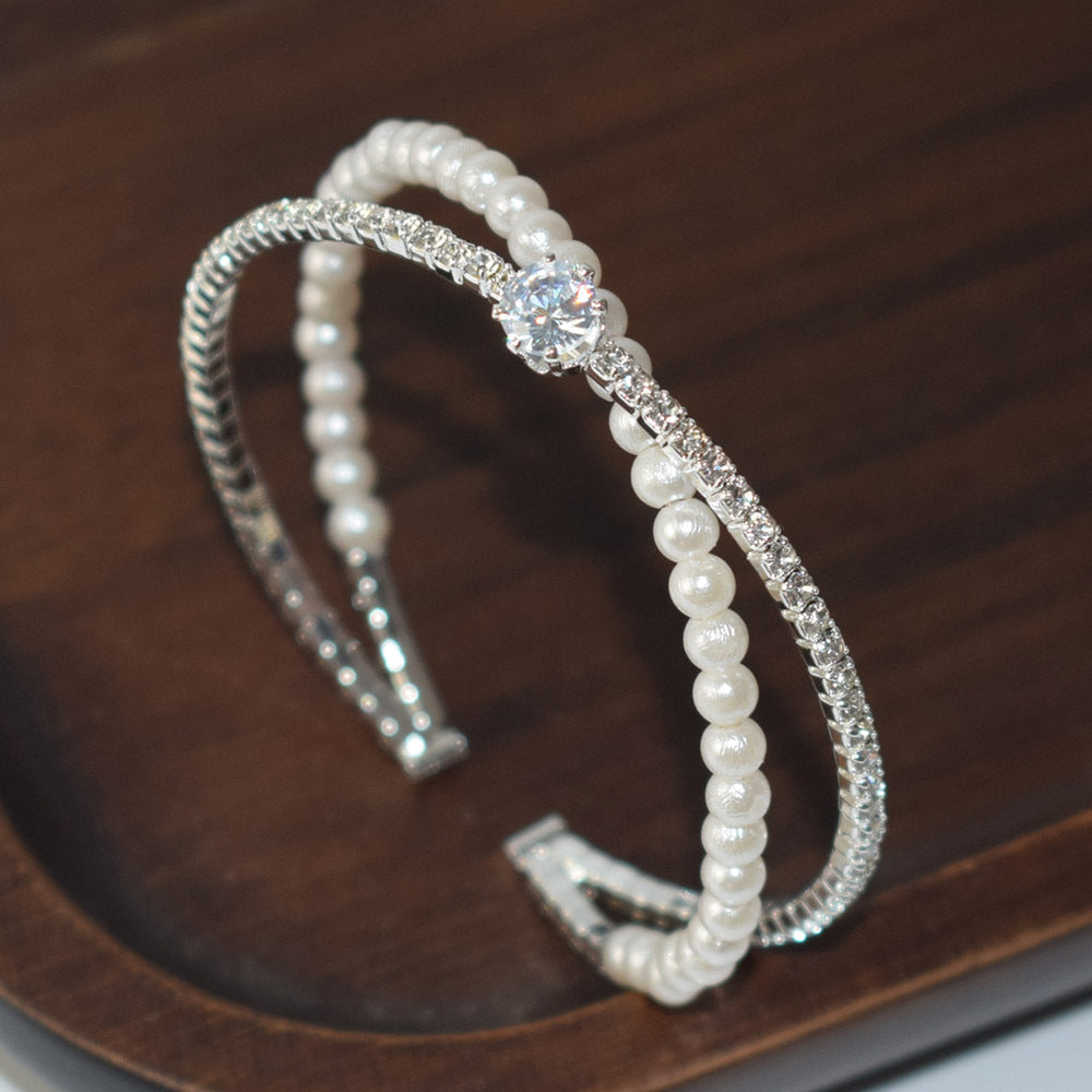 Women's Zircon Cross Open Simple Light Luxury French Bracelet