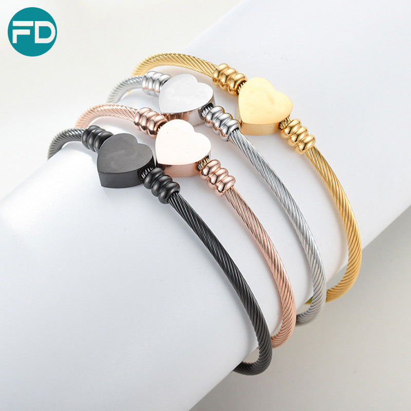 Steel Wire Rope Open Heart Stainless Bracelet