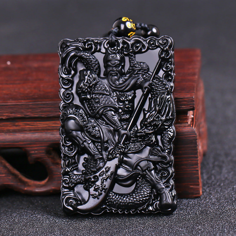 Glass Imitation Obsidian Wolf Head Dragon Gossip Elephant Avalokitesvara Pendant