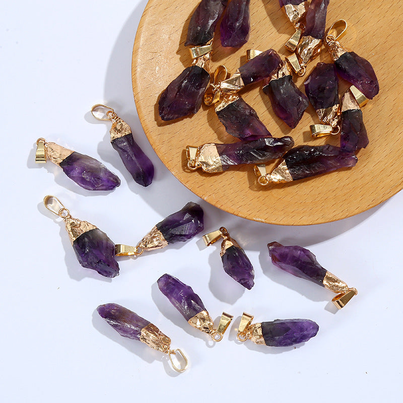 Amethyst Natural Stone Irregular Plating Rough Pendant