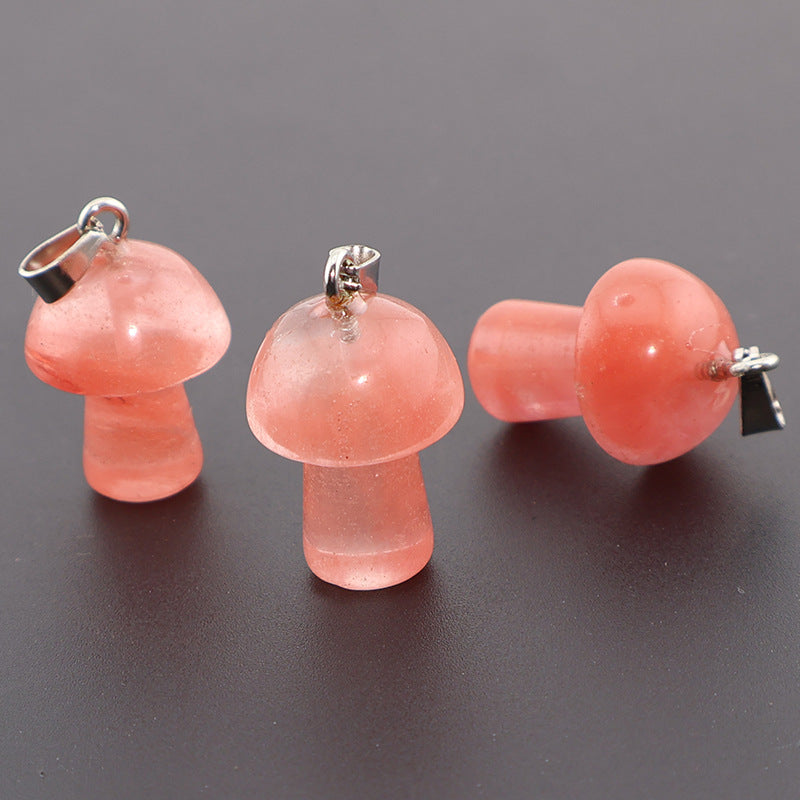 Natural Crystal Jade Mushroom Tigereye Pink Pendant