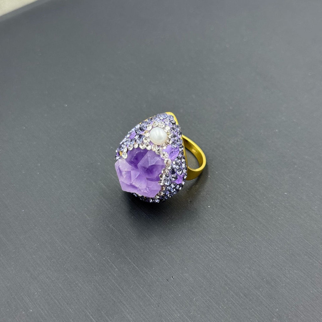 Raw Gemstone Amethyst Czech Diamond Inlaid French Minority Ore Live Jewelry Set