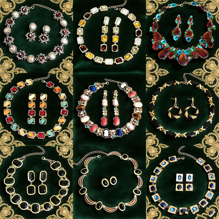 Women's Vintage Court Style Clavicle Chain Light Jewelry Set