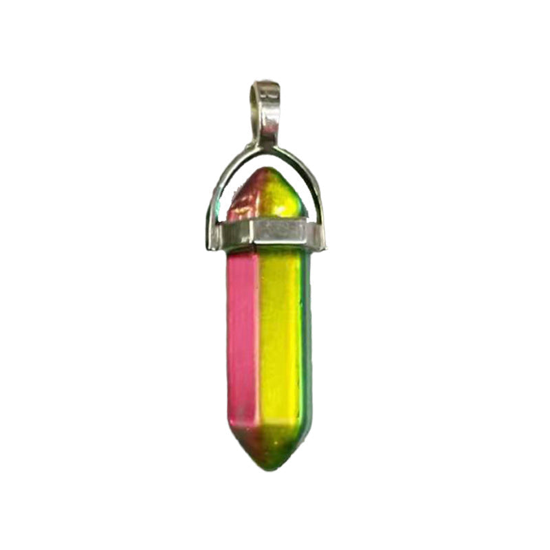 Natural Crystal Hexagon Prism Pink Amethyst Double Pointed Bullet Pendant