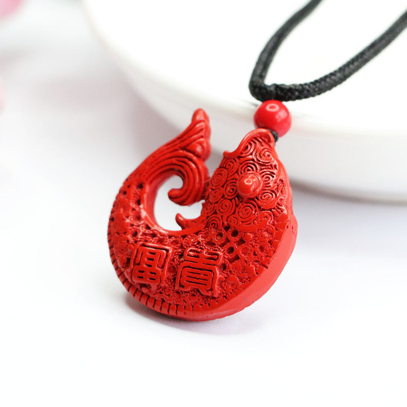 Cinnabar Red Sand Auspicious Koi Emperor Pendant