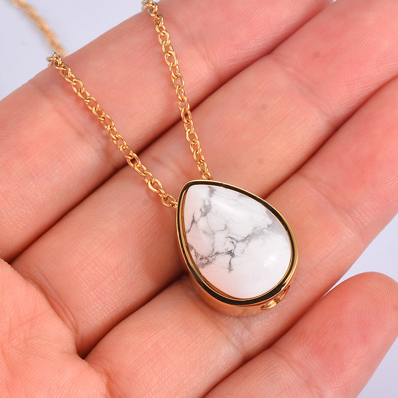 Retro Style Natural Stone Open Gold Cinerary Casket Necklaces