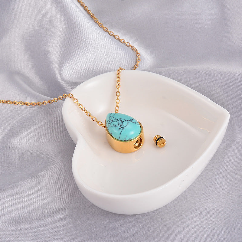 Retro Style Natural Stone Open Gold Cinerary Casket Necklaces