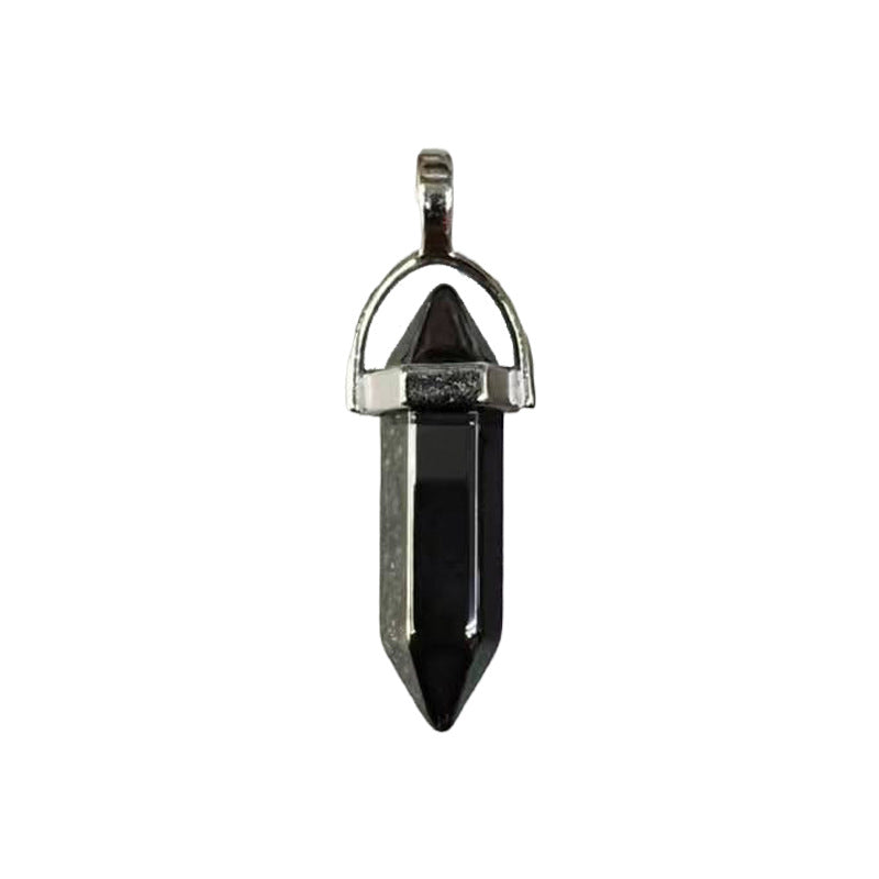 Natural Crystal Hexagon Prism Pink Amethyst Double Pointed Bullet Pendant