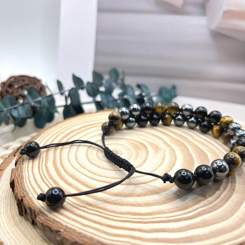 Men's Eye Obsidian Woven Adjustable Black Magnet Bracelet