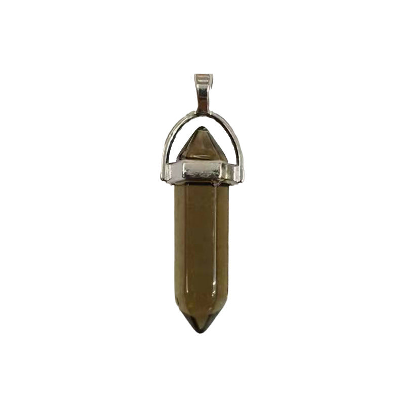 Natural Crystal Hexagon Prism Pink Amethyst Double Pointed Bullet Pendant
