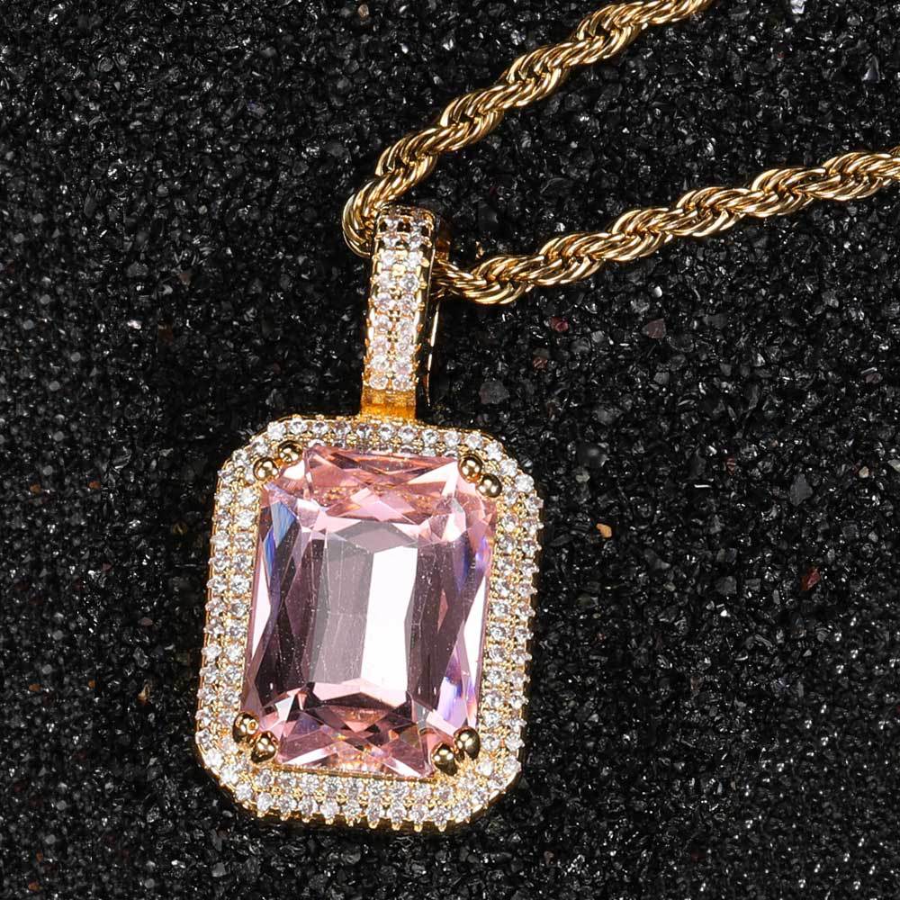 Men's Hip Hop Solid Square Colored Gemstone Fashion Personality Micro Inlaid Pendant