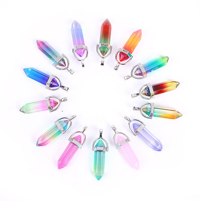 Natural Crystal Hexagon Prism Pink Amethyst Double Pointed Bullet Pendant