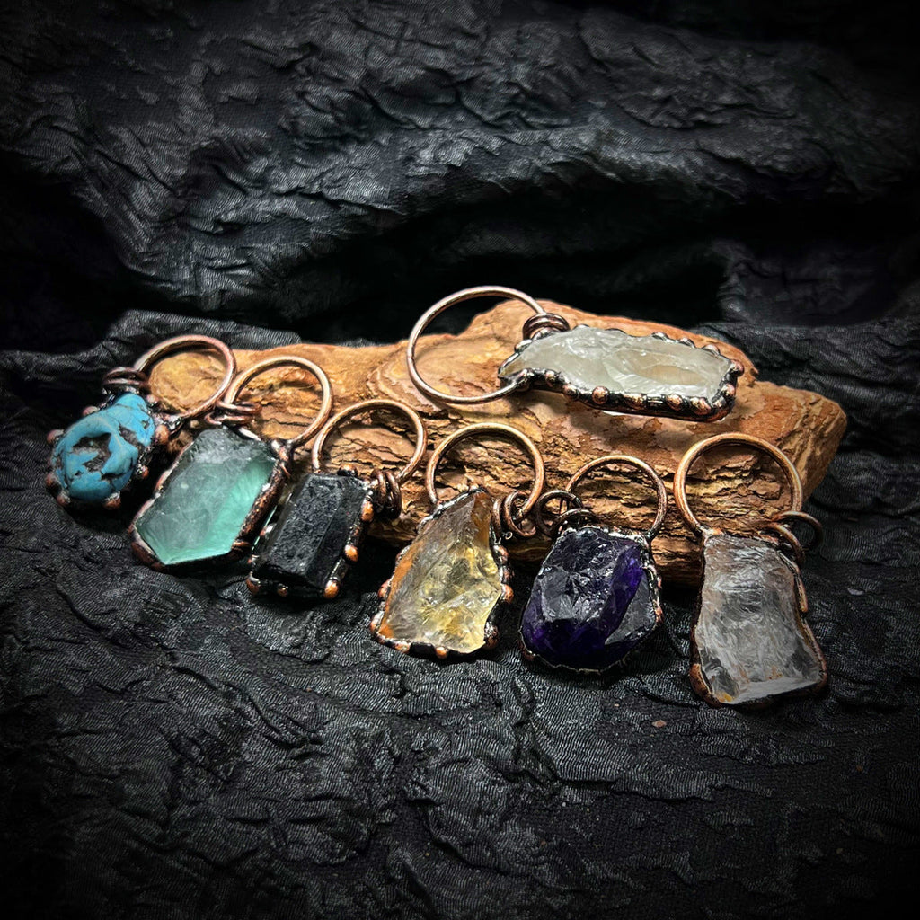 Retro Style Amethyst Citrine Fluorite Black Tourmaline White Crystal Column Pendant