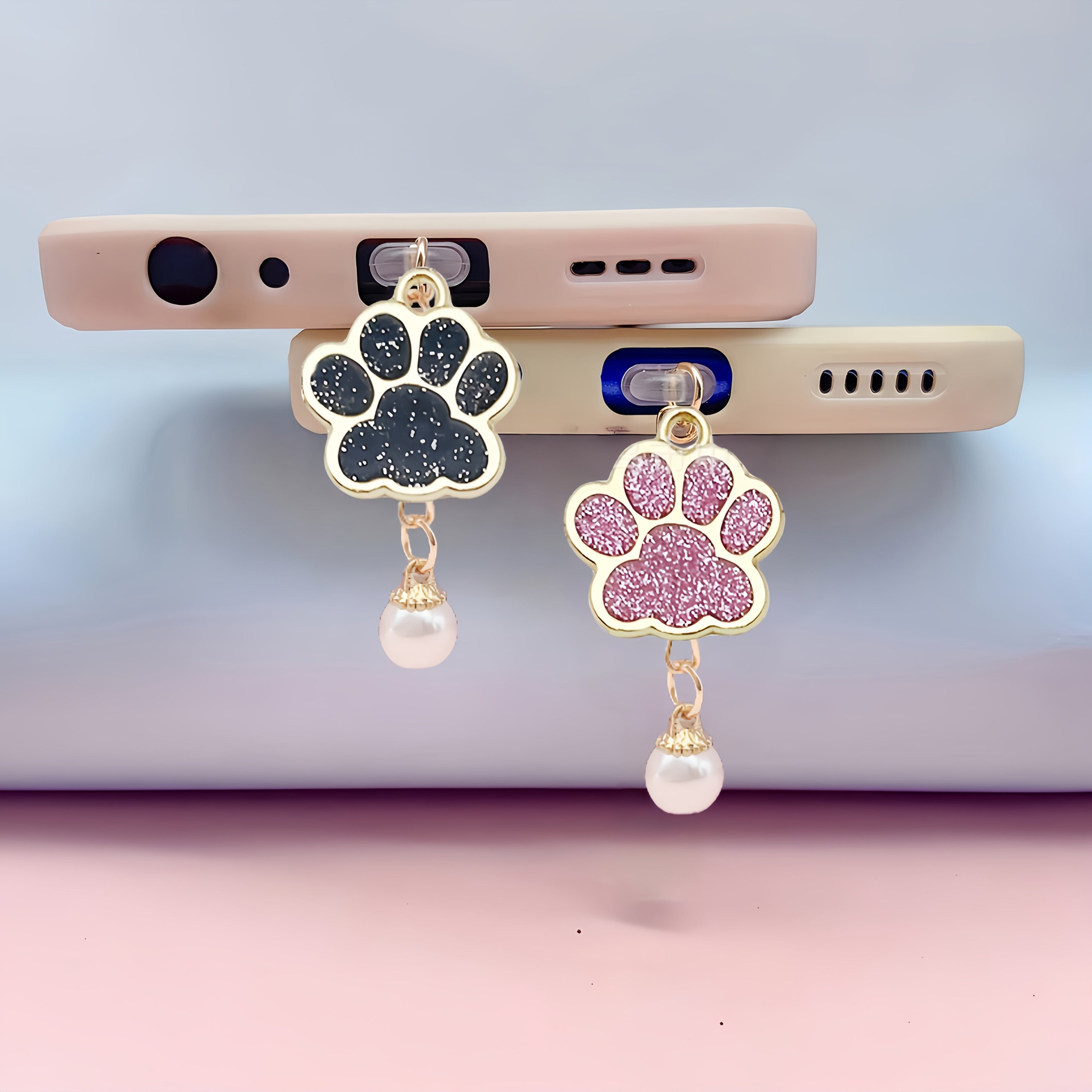Cat Dog's Paw Mobile Phone Charging Port Dust Plug Golden Pendants