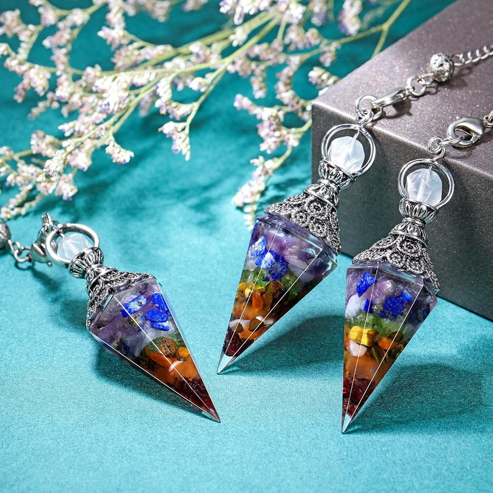 Natural Stone Gravel Hexagonal Cone Pendulum Colorful Beads Pendant