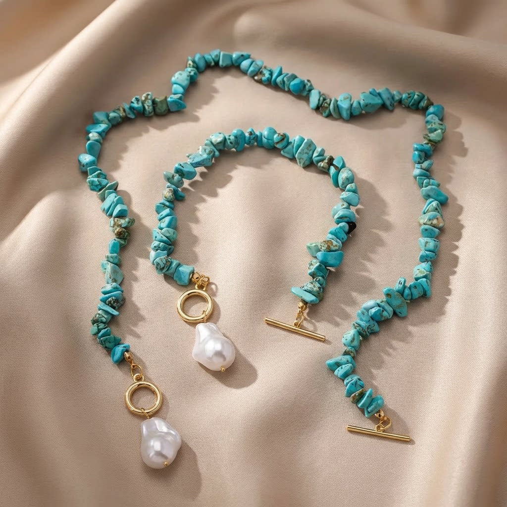 Women's Simple Baroque Imitation Pearl High-grade Bohemian Turquoise Jewelry Set