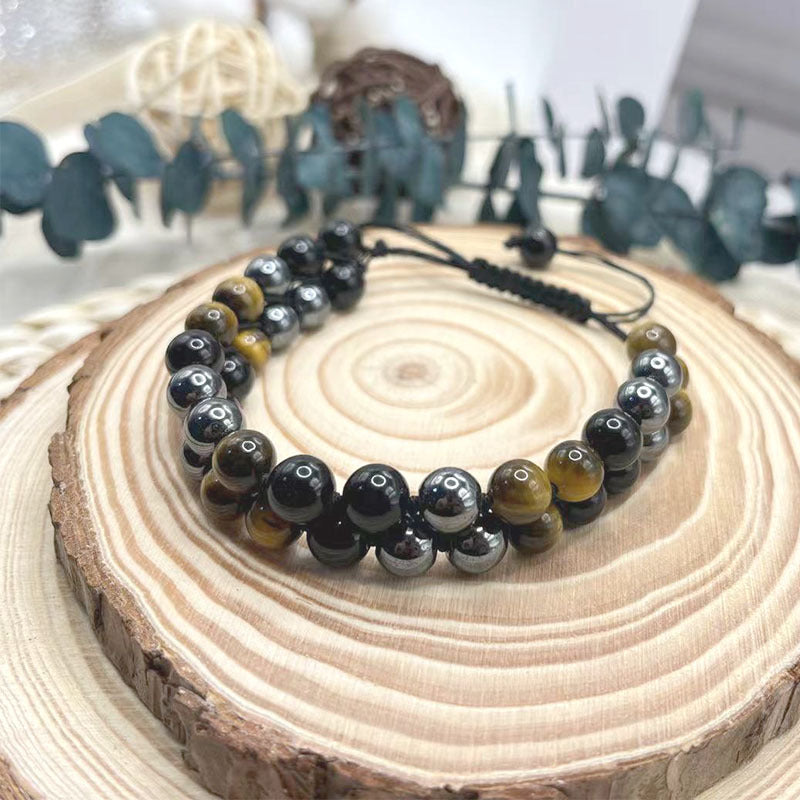 Men's Eye Obsidian Woven Adjustable Black Magnet Bracelet