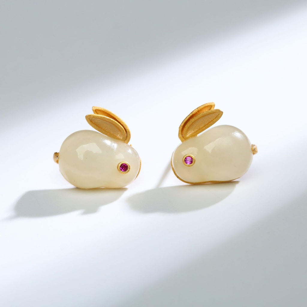 Sier Plated Gold Natural Jade White Rabbit Pendants