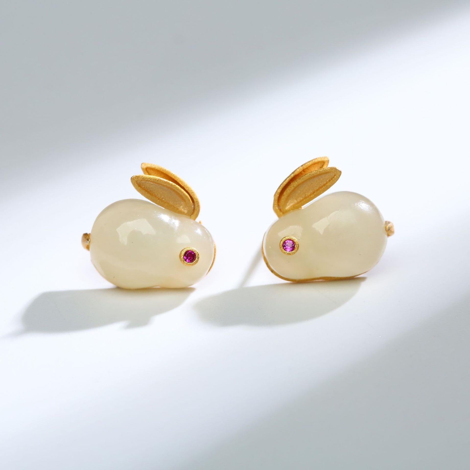 Sier Plated Gold Natural Jade White Rabbit Pendants