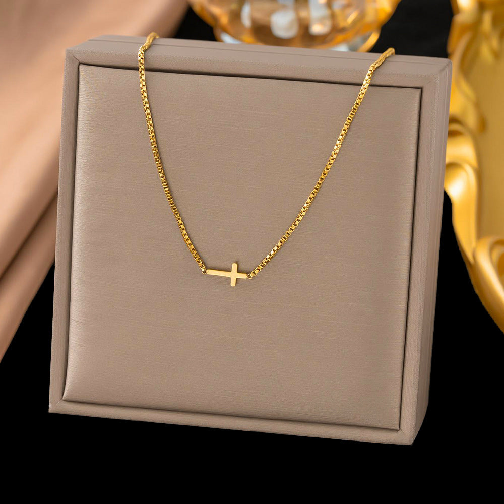Small Stainless Steel Cross Shelf Personality Necklaces
