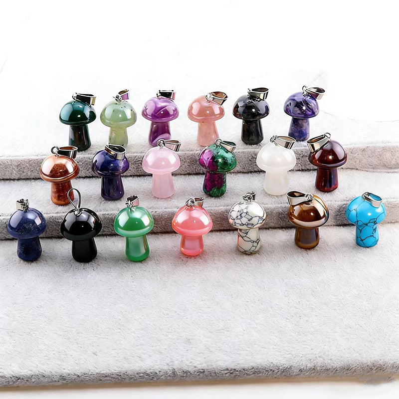 Natural Crystal Jade Mushroom Tigereye Pink Pendant