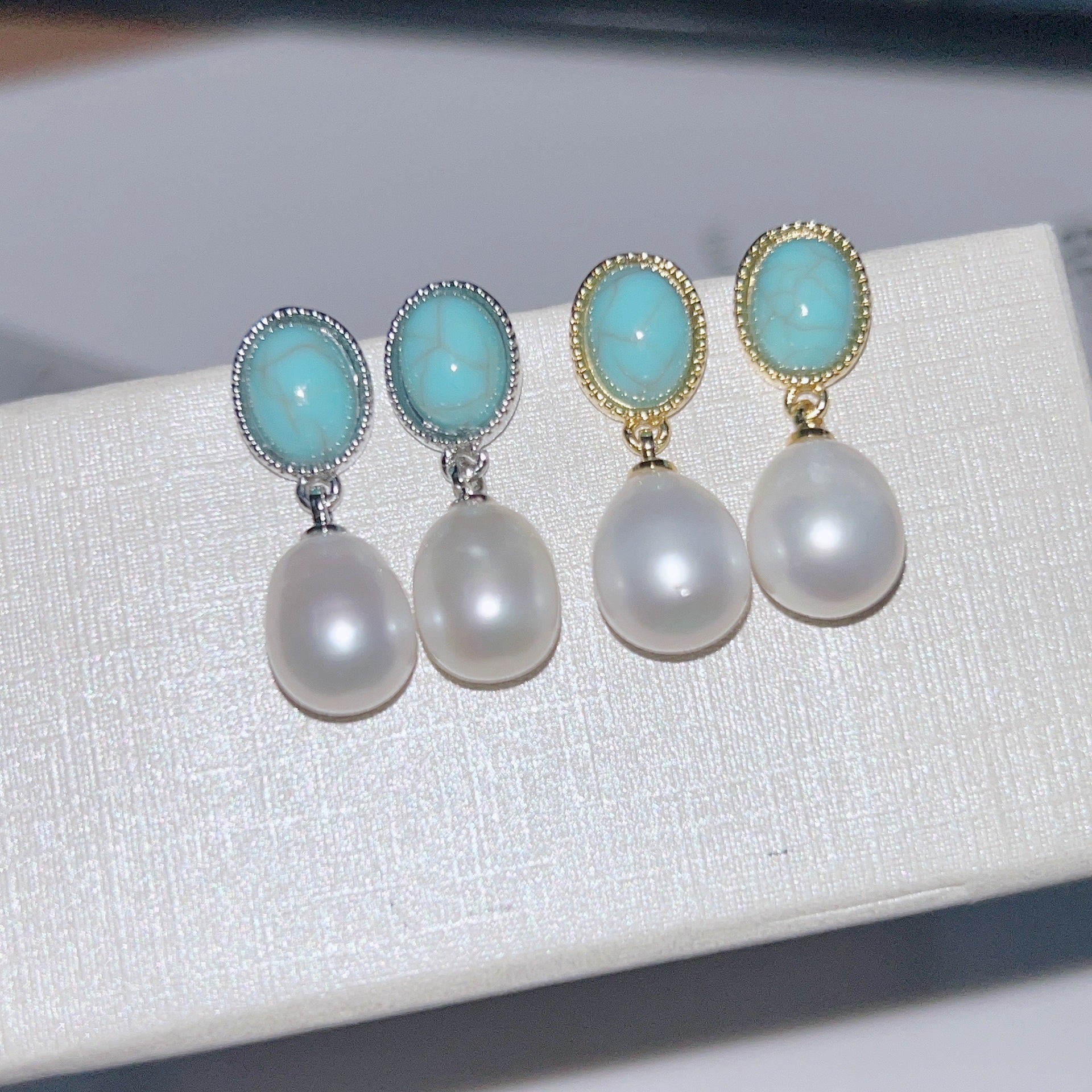 Hepburn Style Turquoise Natural Freshwater Pearl Jewelry Set