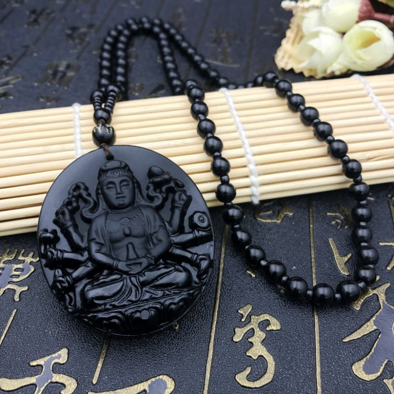 Glass Imitation Obsidian Wolf Head Dragon Gossip Elephant Avalokitesvara Pendant