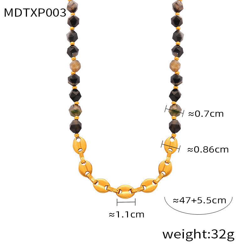 Personality Elegant Natural Stone Beaded Stitching Pig Nose Design Titanium Jewelry Set