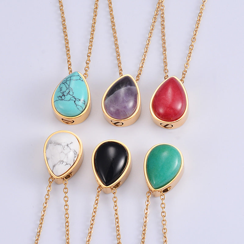 Retro Style Natural Stone Open Gold Cinerary Casket Necklaces