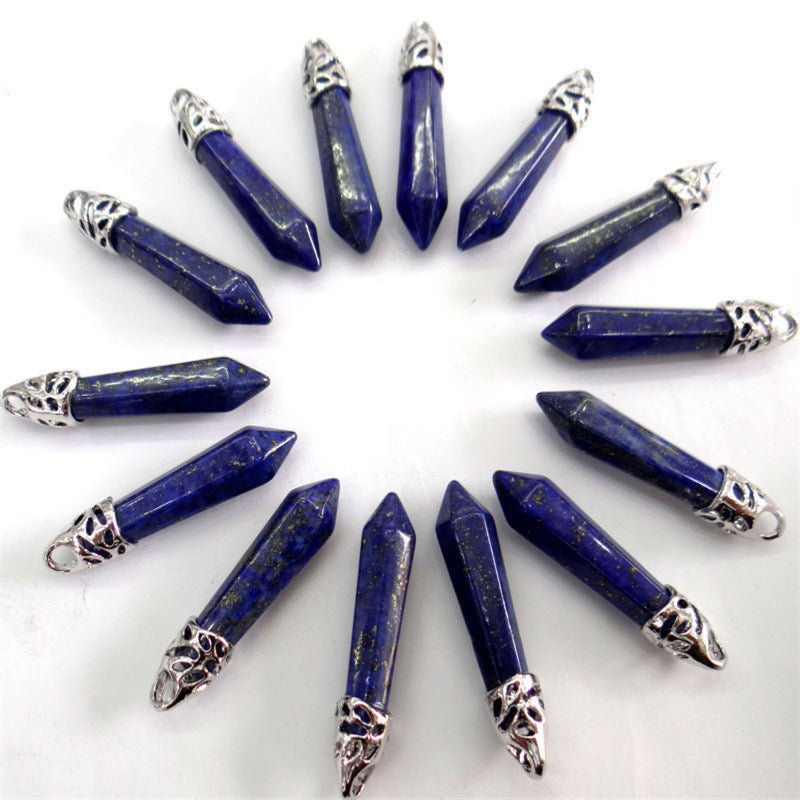 Stone Amethyst Agate Hexagon Prism Bullet Spirit Pendant