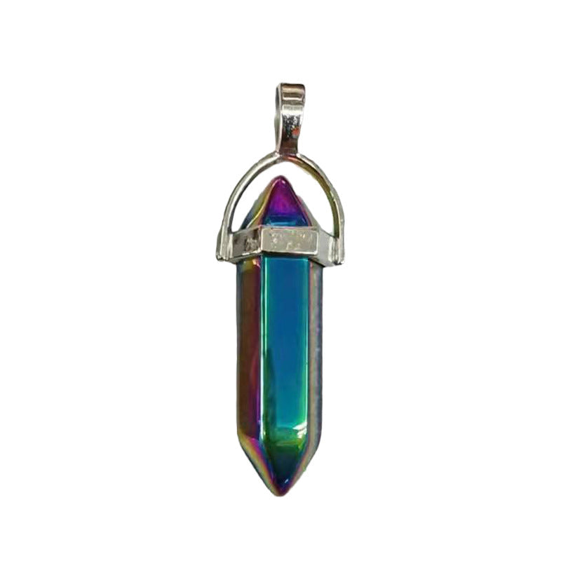 Natural Crystal Hexagon Prism Pink Amethyst Double Pointed Bullet Pendant