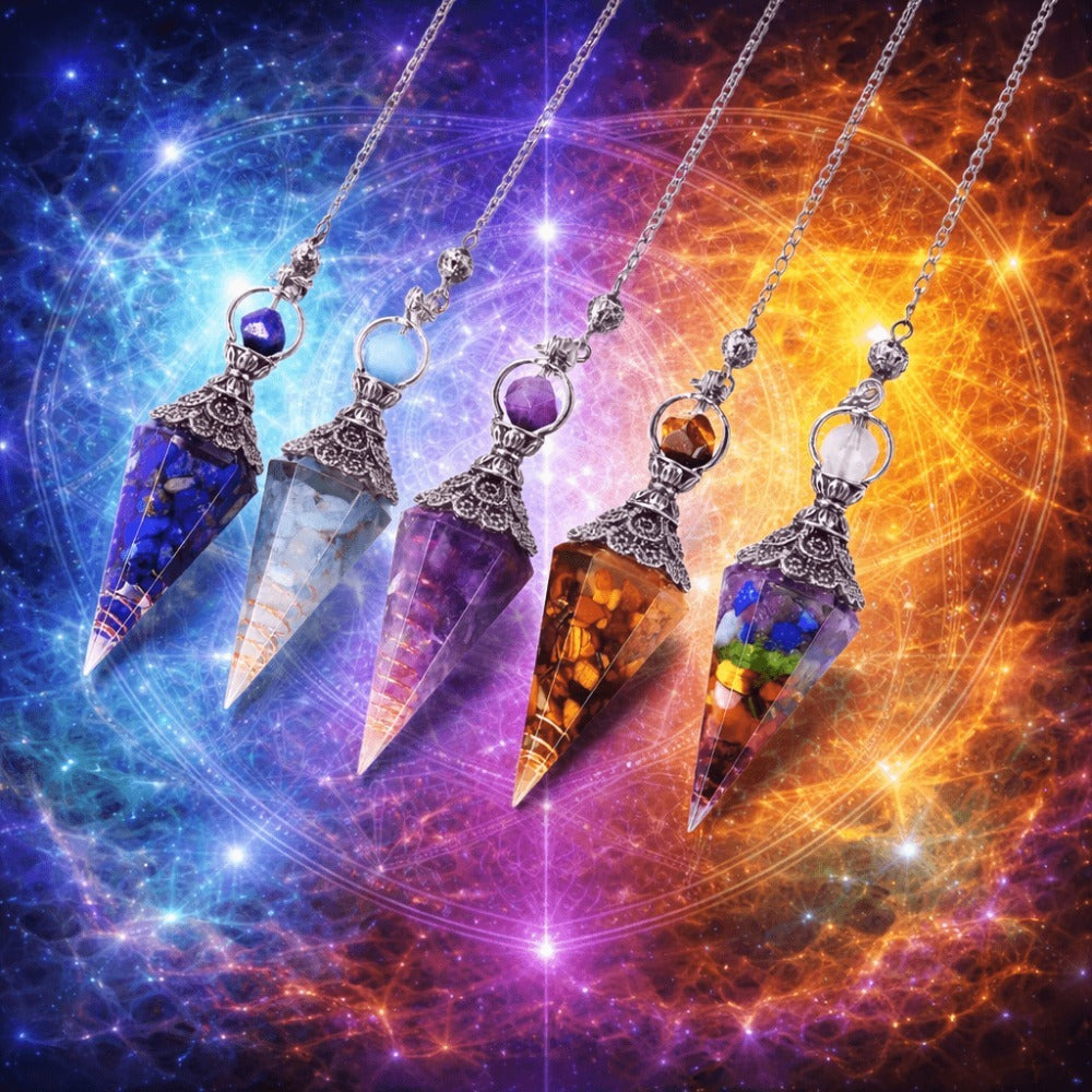 Natural Stone Gravel Hexagonal Cone Pendulum Colorful Beads Pendant