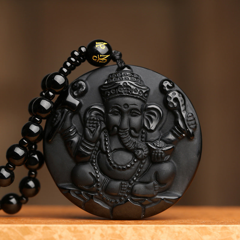 Glass Imitation Obsidian Wolf Head Dragon Gossip Elephant Avalokitesvara Pendant