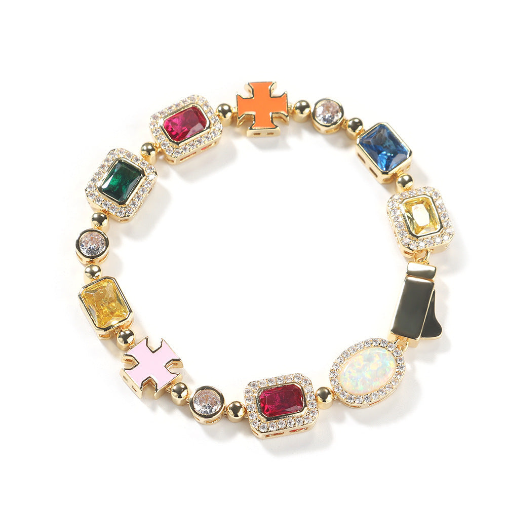 Hip-hop diamond multi-colored gemstone necklace