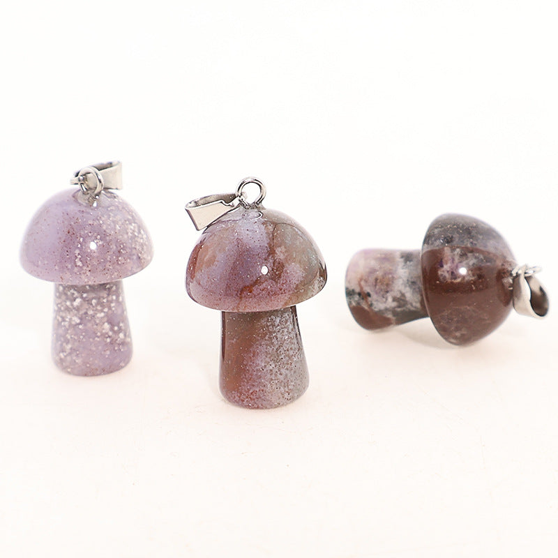 Natural Crystal Jade Mushroom Tigereye Pink Pendant