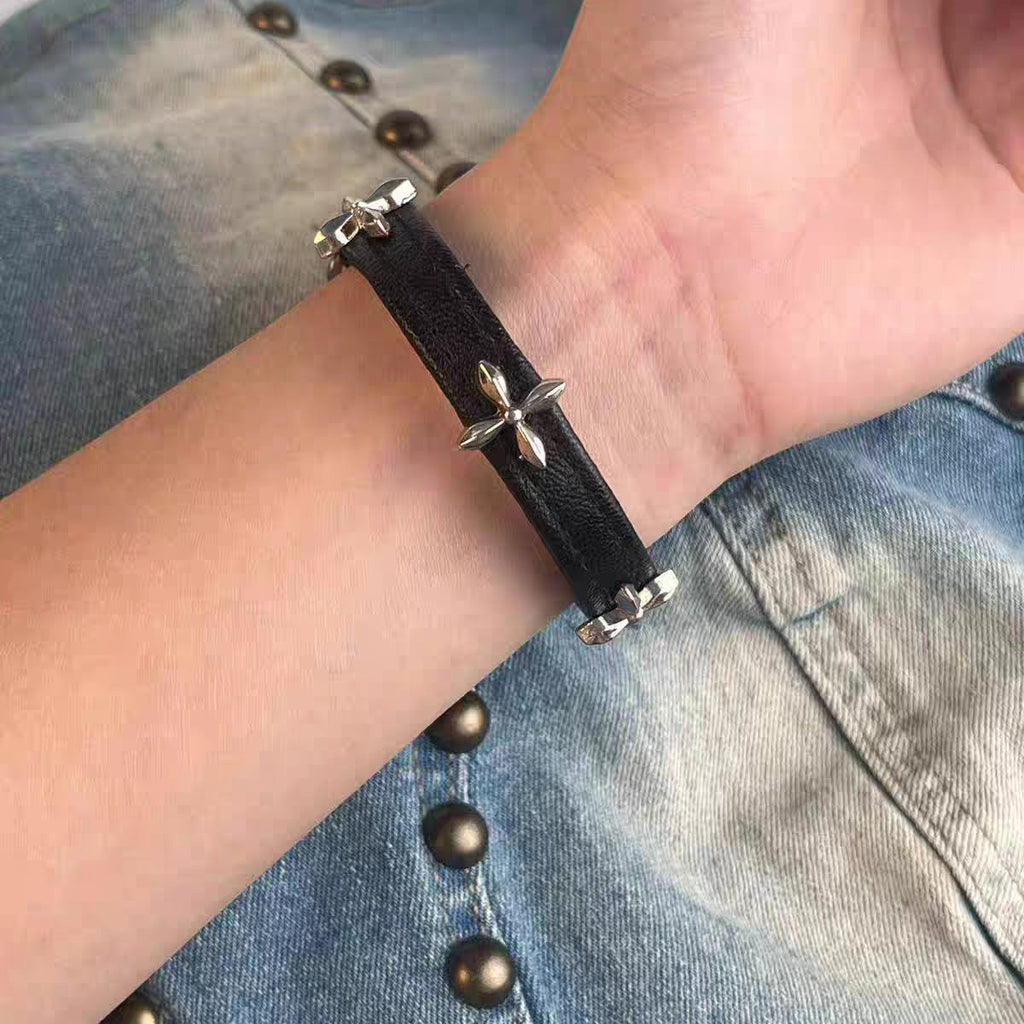 Dark Hot Style Leather Cross Retro Personality High Sense Fashionable Bracelets
