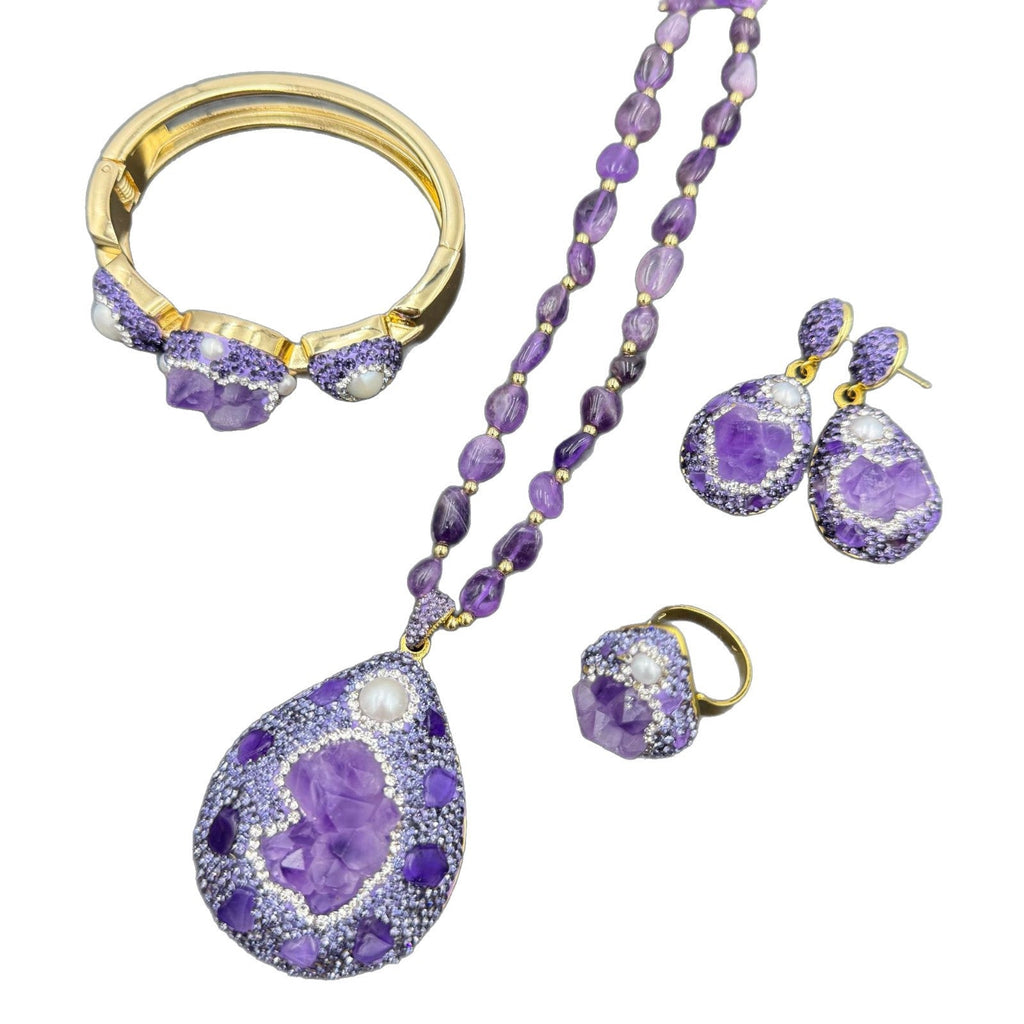 Raw Gemstone Amethyst Czech Diamond Inlaid French Minority Ore Live Jewelry Set