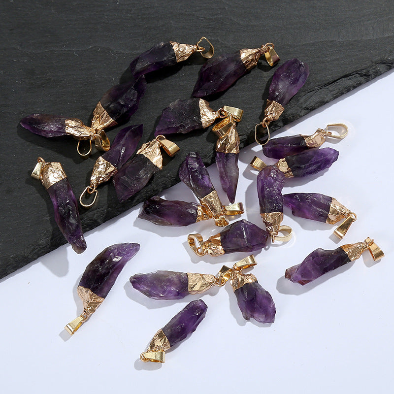Amethyst Natural Stone Irregular Plating Rough Pendant
