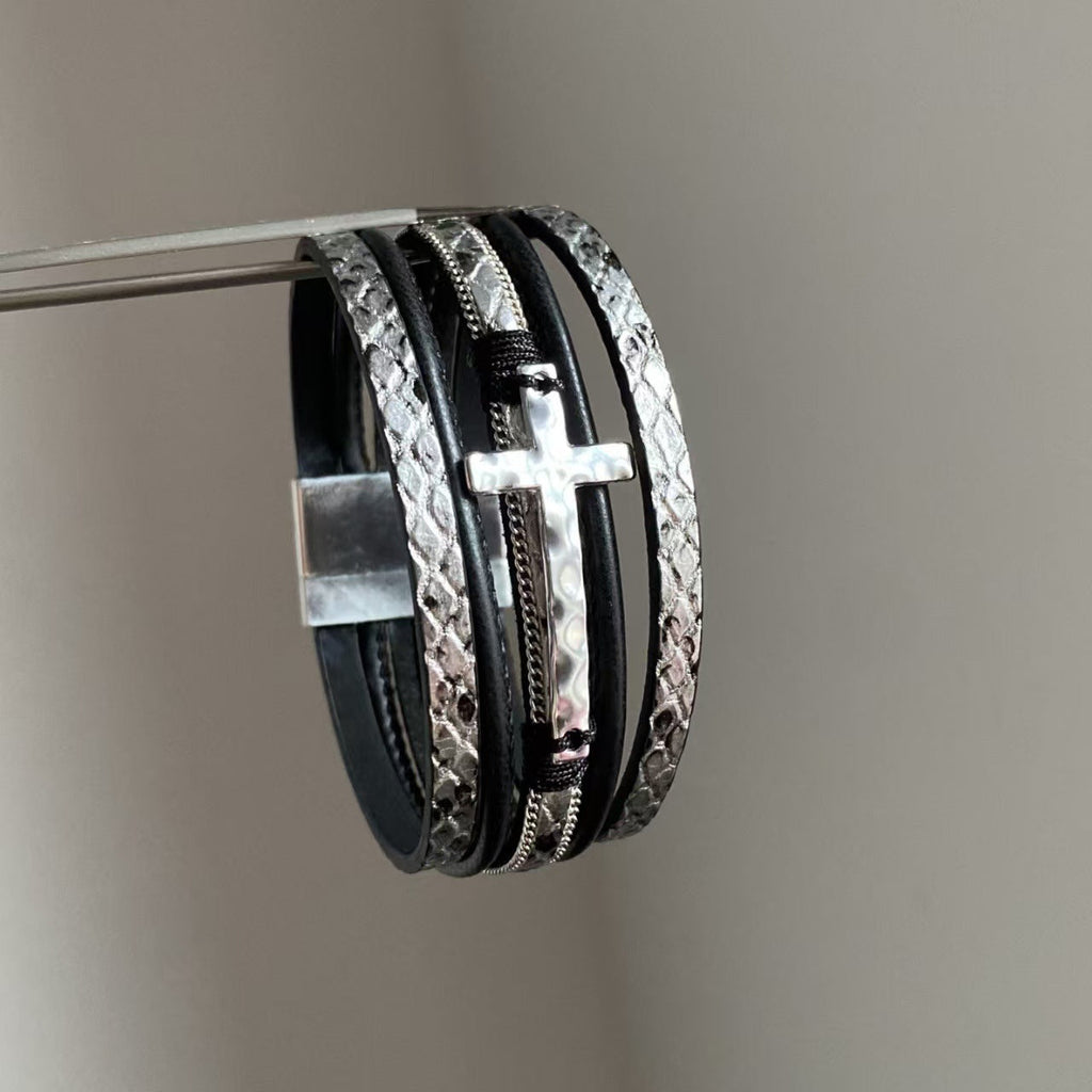 Dark Hot Style Leather Cross Retro Personality High Sense Fashionable Bracelets