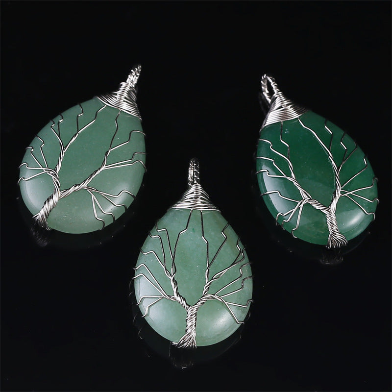Copper Wire Winding Natural Crystal Water Drop Rough Stone Lucky Pendant